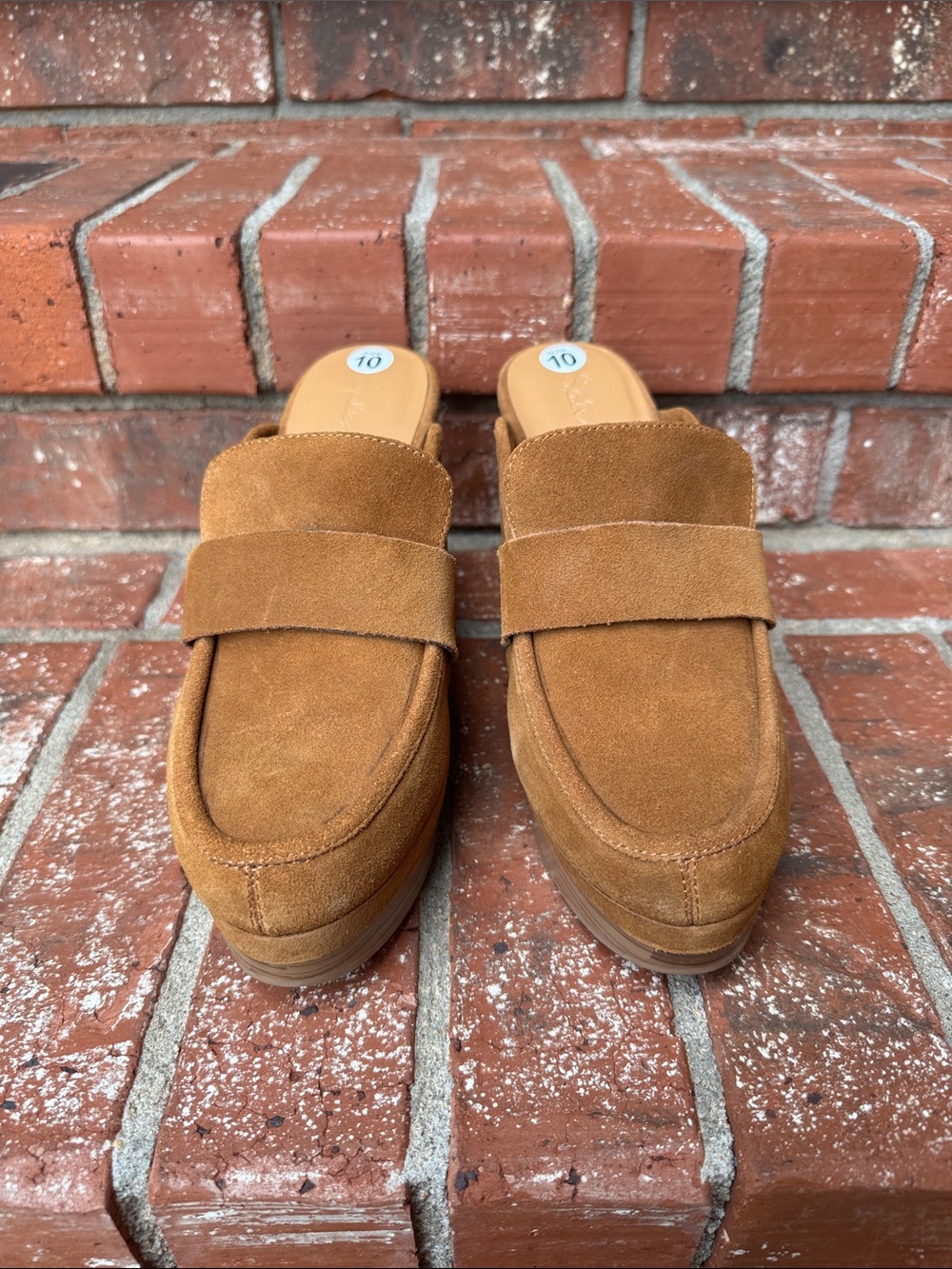 Splendid Vina Tan Brown Suede Heeled Platform Clogs Wooden Wedge Shoes Size 10 - Picture 2 of 7